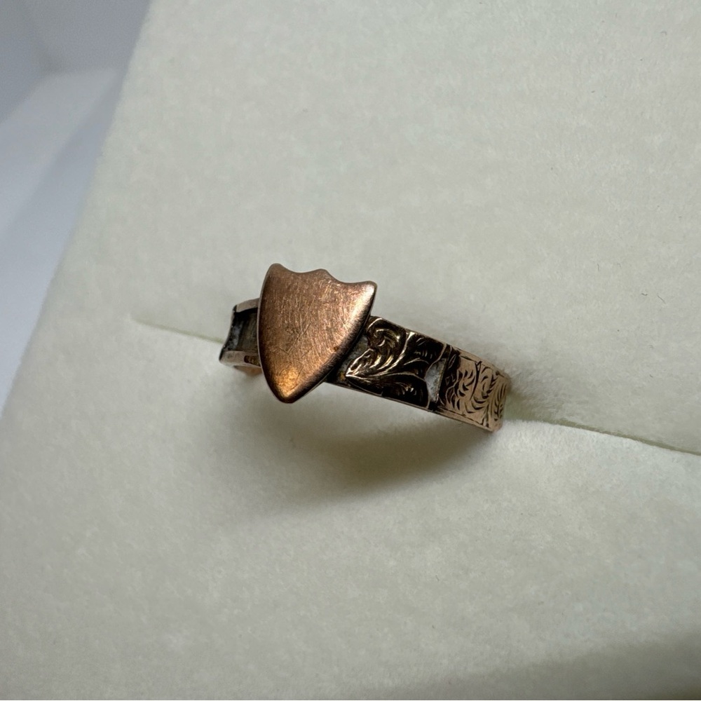 Victorian 9k Rose Gold Signet Shield Ring Antique English 9ct Carved Size 6.5